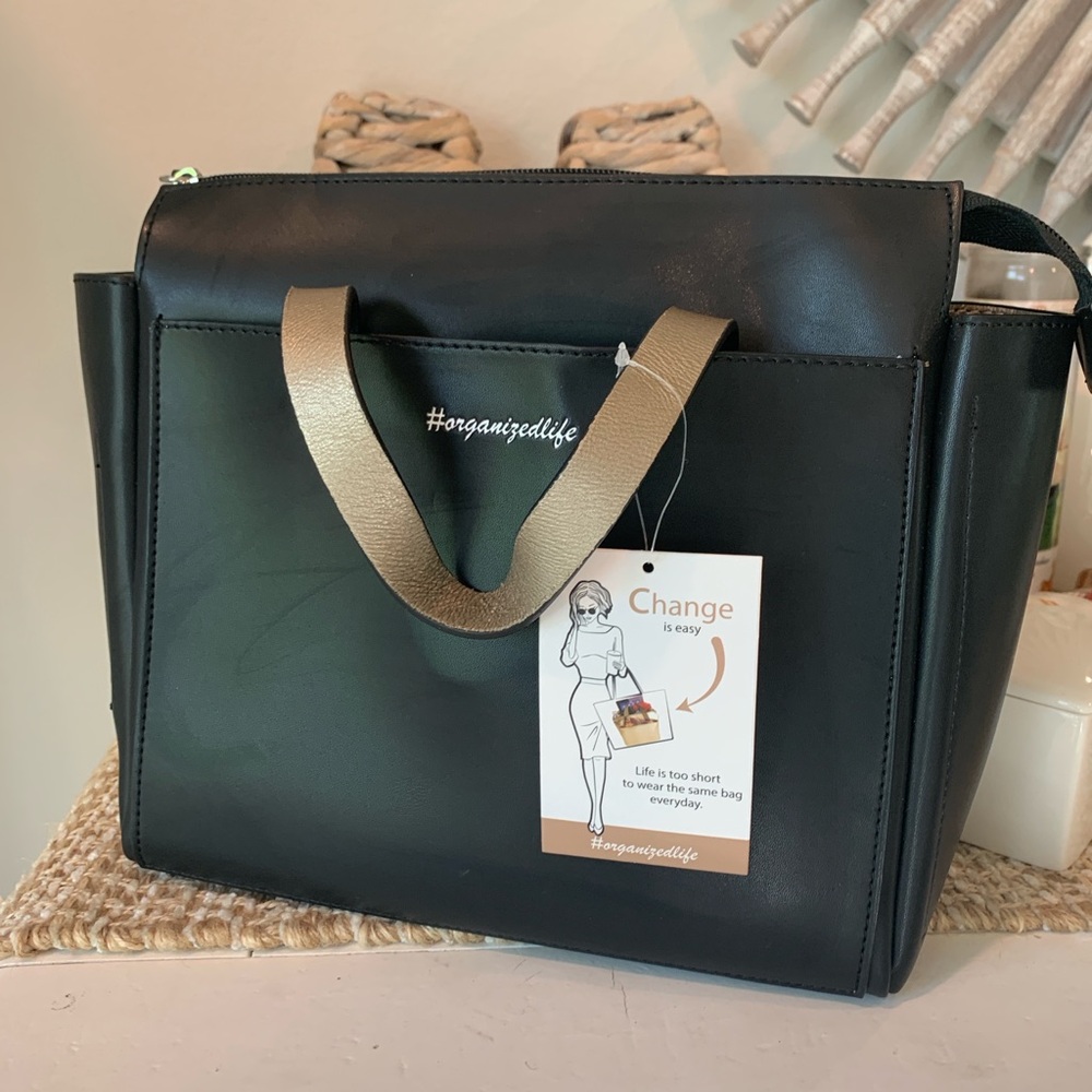 Leather black purse bag insert